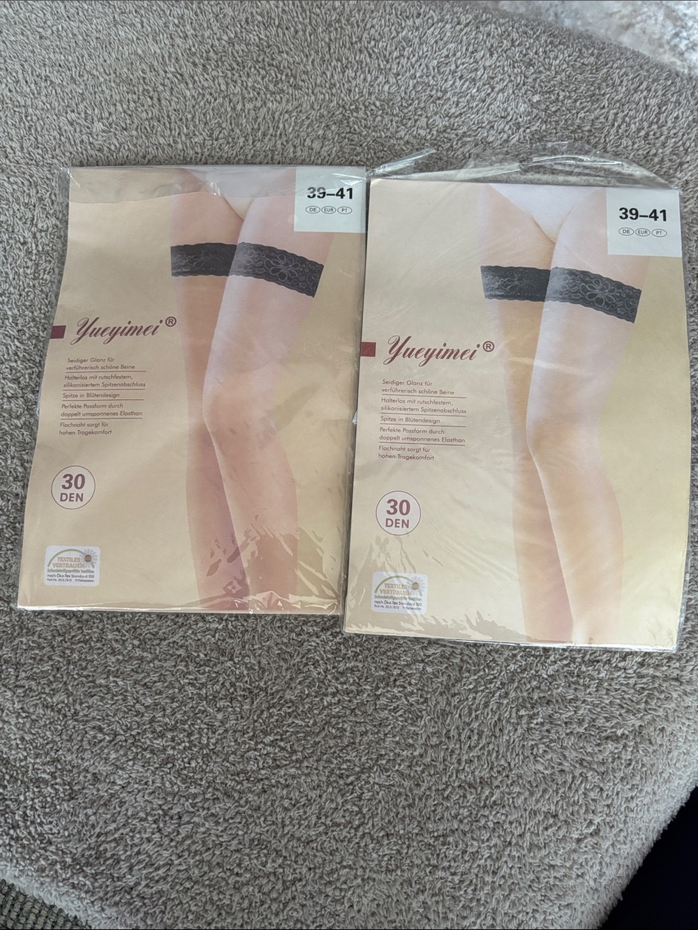 2 Pairs Yueyimei 30 Denier White Lace Top Thigh High Stockings